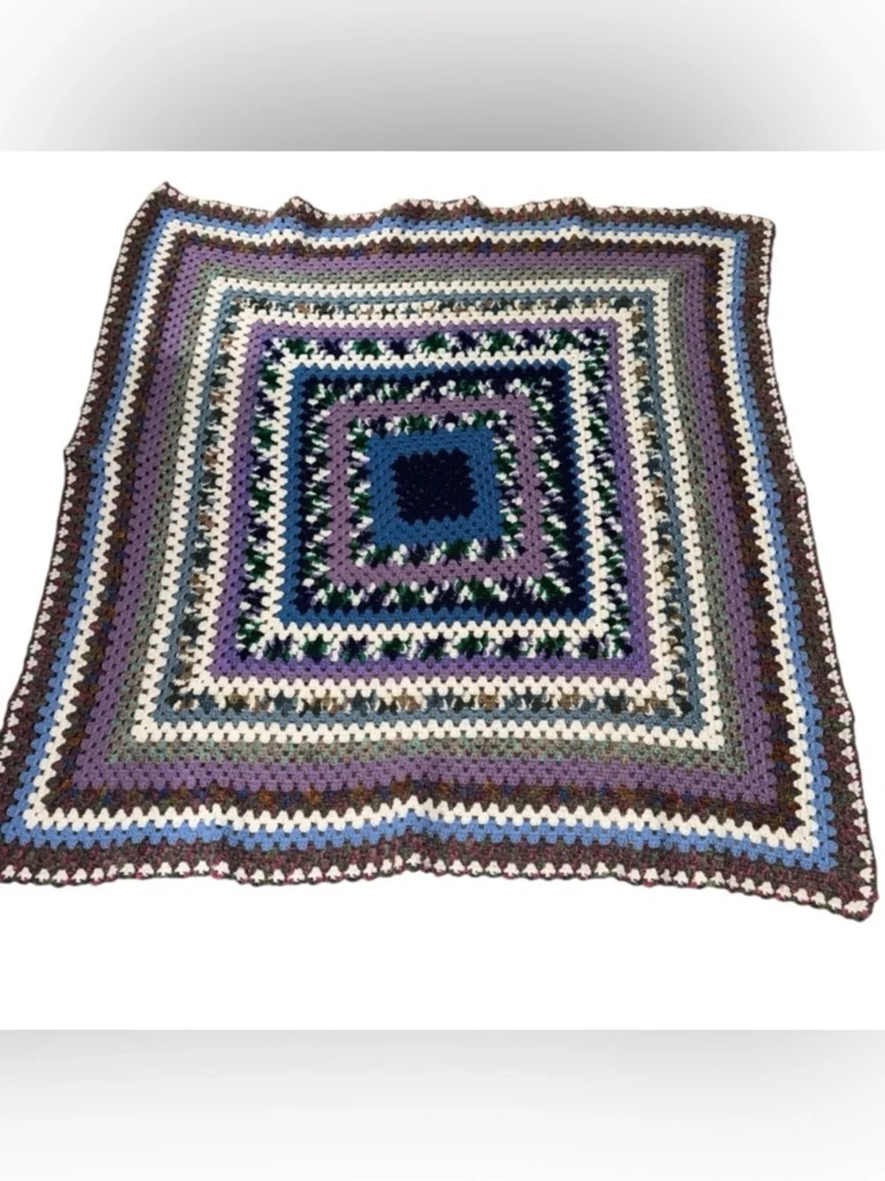 📌Handmade Crochet Granny Square Throw Blanket Blue Purple Green Afghan 52x52